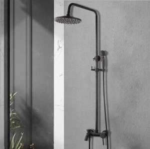 Grifo de ducha de baño negro mate montado en la pared juego mezclador de rociador manual - Imagen 1 de 12