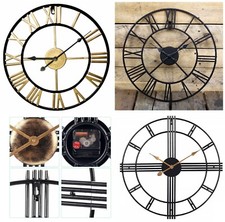 LARGE OUTDOOR GARDEN WALL CLOCK BIG ROMAN NUMERALS GIANT OPEN FACE METAL 40,60CM