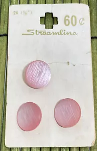 Vintage Streamline Buttons Pink Iced Round Texture Shank 5/8" 3 on Card Japan - Picture 1 of 5