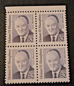 1990 US Stamp Scott #2189 - 52 Cent Block 4 - Hubert Humphrey - MNH/OG/XF - Picture 1 of 2