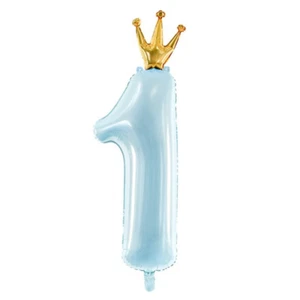 Balloon baby Birthday Number 1 shaped with Gold crown light blue 30cm x 90cm Boy - Picture 1 of 1