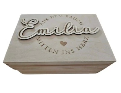 Personalisierte Erinnerungsbox / Erinnerungskiste zur Geburt mit Deckel aus Holz - Bild 1 von 4