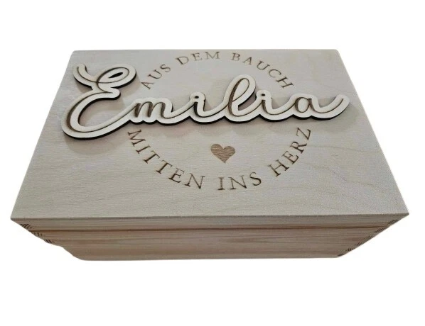 Personalisierte Erinnerungsbox / Erinnerungskiste zur Geburt mit Deckel aus Holz - Bild 1 von 4