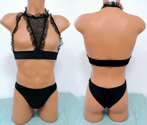 BDSM Dessous Set, schwarze Sissy Dessous, Herren Geschirr BH, Pole Dancer Dessous - Bild 1 von 3