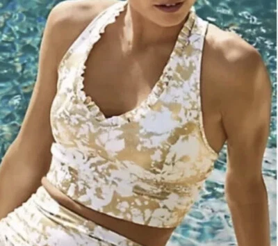 NWT Lilly Pulitzer Lindsay Sports Bra UPF 50+ Gold Shoreline Foil Size S Small - Image 1 of 4