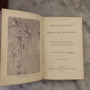 DAY,WILLIAM HENRY Headaches: their nature, causes, and treatment 1878 H/B SIGNED - Picture 1 of 11