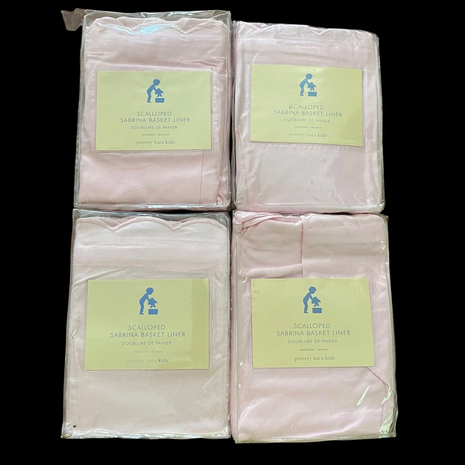4 forros de cesta Sabrina festoneados Pottery Barn para niños rosa mediano 100 % algodón nuevos Foto 1 de 3
