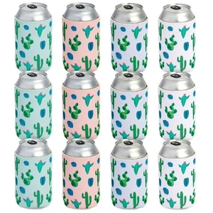 Cactus Can Coolers - 12 Pack Medium Simple Neoprene Sleeves, White/Pink/Green... - Picture 1 of 9