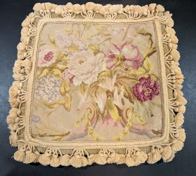 VTG Needlepoint Floral Pillow Cover Wool Velvet Canvas CHELSEA TEXTILES 1990 - Image 1 of 4