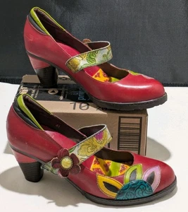 SOCOFY Women's Leather Retro Floral Mary Jane Pump Heels Shoes Strap US Size 10 - Picture 1 of 9