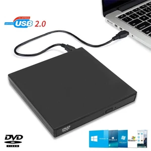 External CD DVD Drive USB 2.0 Slim Portable CD-RW Burner Reader PC Laptop Player - Afbeelding 1 van 6