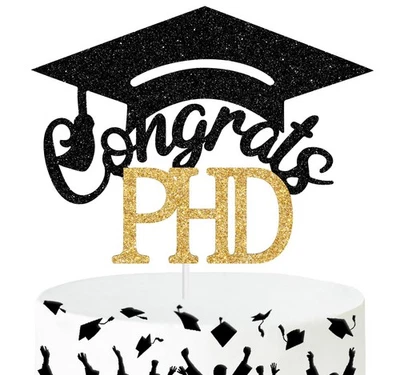 Congrats PHD Cake Topper, Class of 2025 Graduation Party Decor Gold Black - Image 1 of 4