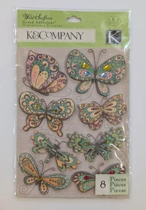 Wild Saffron Butterflies Grand Adhesions Scrapbooking Stickers By K&Company RARE - Picture 1 of 2
