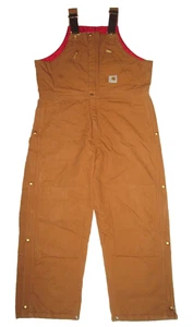 Carhartt Insulated Zip to Waist Duck Overalls Bibs Tag Size 38x28 R38 BRN - Picture 1 of 6