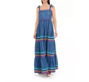 NWT $119 XL Crown &Ivy Women's Sleeveless Tiered Ric Rac Maxi Dress Embroidered  - Picture 1 of 5