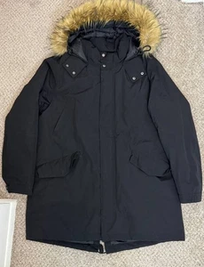 Cole Haan Men’s Black Parka Jacket XL Faux Fur Hood Down Fill Winter Coat - Picture 1 of 16