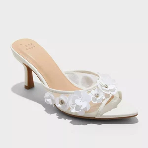 Women's Lupita Mesh Rhinestone Peep Toe Mule Heels with Memory Foam Insole - Picture 1 of 4