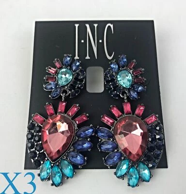 Juego de 3 pendientes colgantes INC tono hematita multi piedra llamativa Foto 1 de 4