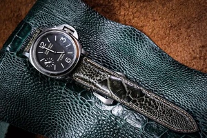 Olivgrün Straußenbein Haut Leder Handarbeit Uhrenarmband Band - Bild 1 von 9