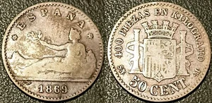 Espagne - Gouvernement provisoire - 50 centimos argent 1869 S N M ! KM#651 - Picture 1 of 1
