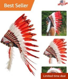 Genuine Leather Feather Headdress - War Bonnet Inspired, Choose Your Color - Picture 1 of 8