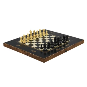 20 Inch Helena Rural Ebony Chess Backgammon Set Ebonised Classic Staunton Pieces - Picture 1 of 8