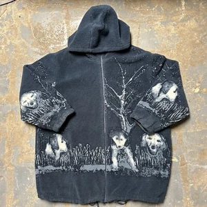 Vintage Willow Lane Dog AOP Blue Fleece Full Zip Jacket Women's Size 1X - Picture 1 of 13