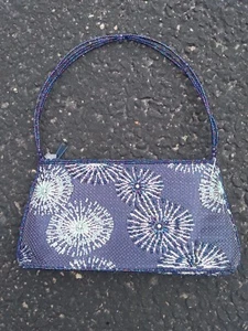 Vintage Beaded Satin Embroidery Purse Bag Purple Blue - Picture 1 of 15
