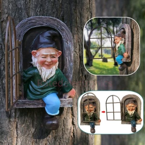 Elf Out The Window Garden Gnome Tree Hugger Funny Gnome Statue Decor Figurine US - Picture 1 of 12