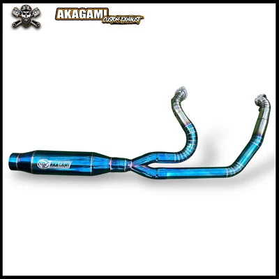 Tubo de escape personalizado para Harley Davidson DYNA Super Glide 2 en 1 azul Foto 1 de 4