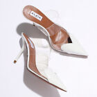 ALAIA MULES 90 AA3M053CK150 Pointed Toe Leather Heart Pumps 010/BLANC-OPTIQUE