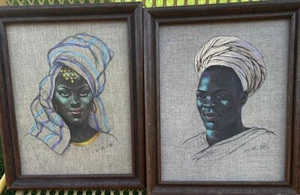 W. M. Otto Vintage Prints Man & Woman 1970's African Framed Hard Board 8” X 10” - Picture 1 of 14