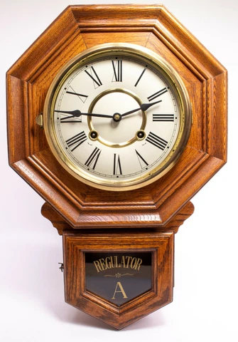Oak Octagon Regulator A Wall Clock Pendulum Windup Numerals - Untested Cover
