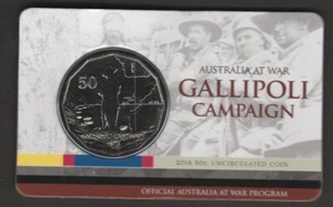 2014 AUSTRALIA AT WAR GALLIPOLI CAMPAIGN 50c RAM COIN ON CARD - NEW UNCIRCULATED - Bild 1 von 2