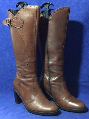 Brown Leather Lavorazione Artigiana Wingtip Boots Sz 39 / 8.5 Tall Knee - Image 1 of 4