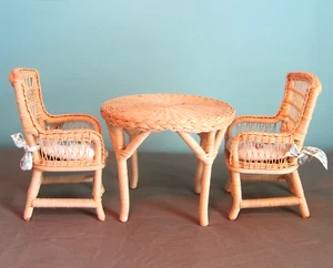 American Girl Doll Samantha Wicker Table & Chairs Set Pleasant Company Vintage - Picture 1 of 12