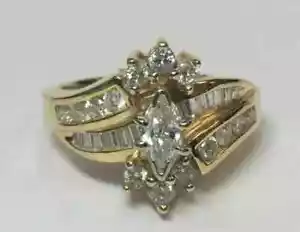 Cluster Engagement Ring 14K Yellow Gold Plated 3Ct Marquise Lab-Created Diamond - Picture 1 of 4
