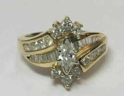 Cluster Engagement Ring 14K Yellow Gold Plated 3Ct Marquise Lab-Created Diamond - Image 1 of 4