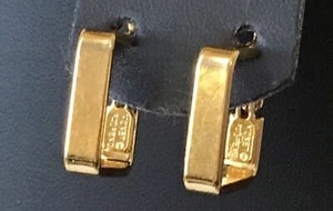 Vintage 70’s Monet Pat Pending Square Shape Hoop Gold Tone Earrings - Picture 1 of 9