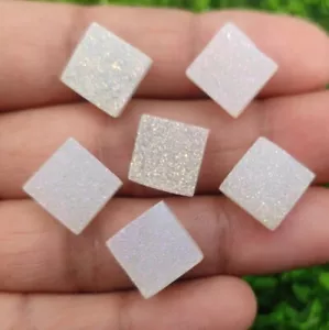 5 Pcs Lot Natural Titanium Coated Agate Quartz Gemstone Square Drusy MM - Picture 1 of 9