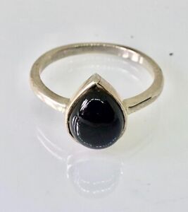 Earth Mines Dark Blue Sapphire Pear Shape Gemstone In Sterling Silver Ring 9017