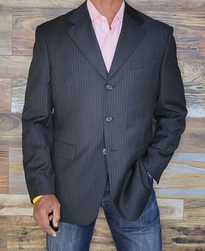 Ted Lapidus Paris Luca Martucci Wool Black Striped Dual Vent Blazer Jacket 42R - Image 1 of 4