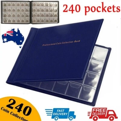 240 Coin Collection Storage Collecting Money Pockets Album Book Black Blue Color - image 1 of 4