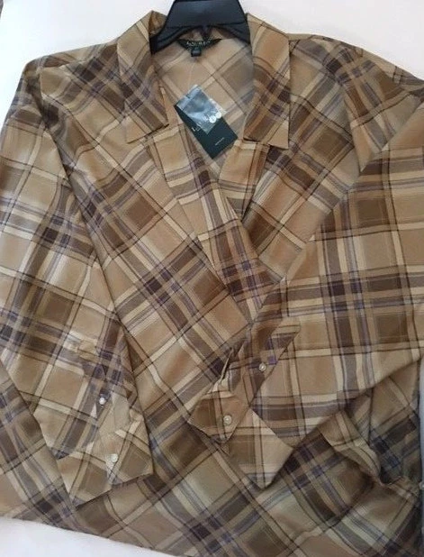 Lauren Ralph Lauren Womens Multi Plaid Crepe Wrap Top Blouse Plus 3x BHFO 9005