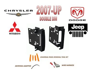 2007-UP CHRYSLER DODGE RAM JEEP MITSUBISHI DOUBLE DIN INSTALL DASH KIT, HARNESS - Image 1 of 2