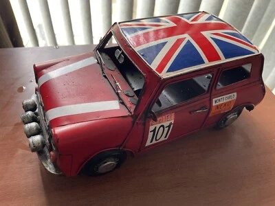 Vintage Metal Tin Car Red Mini Cooper Monte Carlo Neko 101  Model Toy, 18”inch - Image 1 of 4