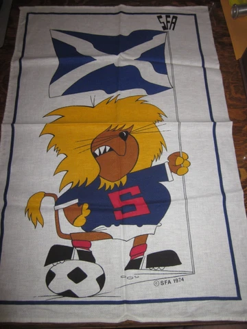 Vintage SFA Scotland Football Association Soccer team mascot tea towel 1974 Rare Cover
