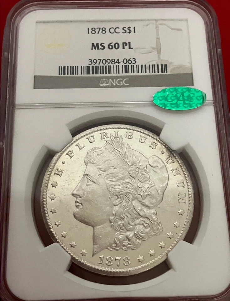 1878 CC CARSON CITY MORGAN SILVER DOLLAR $1 NGC MS 60 PL PROOFLIKE - Image 1 of 2