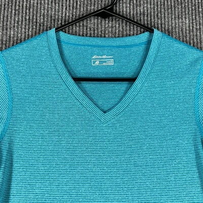 Camisa Eddie Bauer Mujer Pequeña Azul Verde Cuello en V Manga Corta Ligera Informal Foto 1 de 4