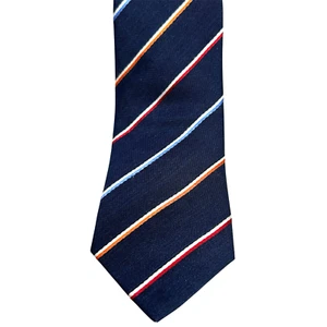 Eaton Silk Linen Blend Striped Necktie Navy Blue Multicolor Office Preppy Academ - Picture 1 of 8